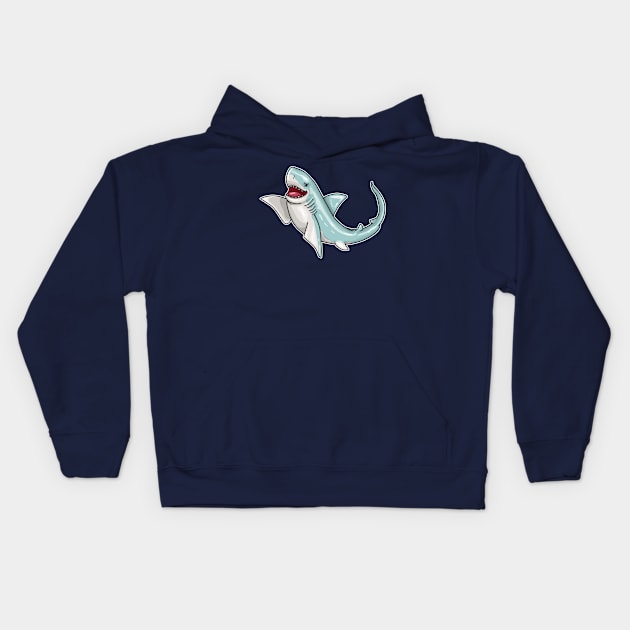 Shark Great White Waving Kids Hoodie by bigraydesigns